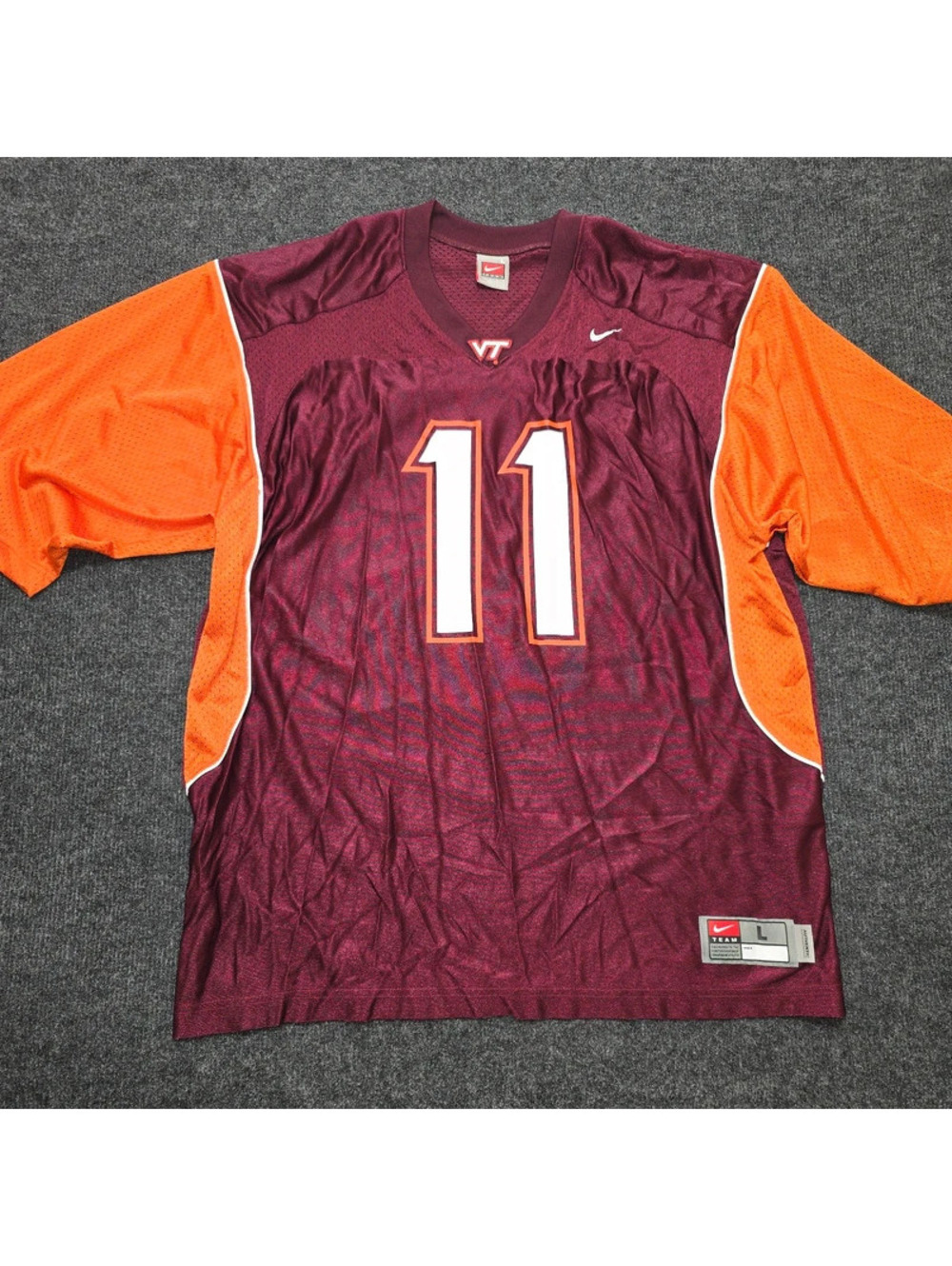 Vintage Virginia Tech VT Hokies Nike Jersey #11 Size L Y2K Maroon Orange